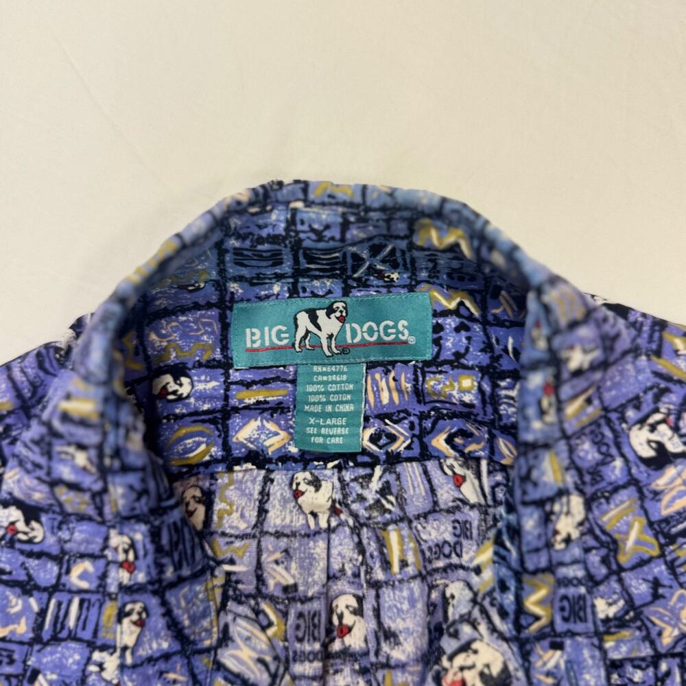 Big Dogs Blue Graphic Hawaiian Shirt Men's XL Cotton Y2K Novelty Camp Collar Vtg - Picture 4 of 13